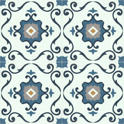 Floor Tile Motif 30.5x30.5cm Blue 10 Tiles Per Pack