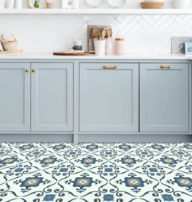 Floor Tile Motif 30.5x30.5cm Blue 10 Tiles Per Pack