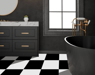 Floor Tile Plain 30.5x30.5cm Black & White 10 Tiles Per Pack