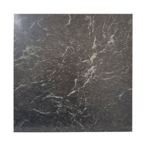 Floor tiles self adhesive vinyl flooring kitchen bathroom black marble effect pack of 4 tiles (0.37sqm)