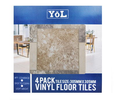 Peel & Stick Vinyl Floor Tiles - 20 Sheet Self-Adhesive Flooring For Kitchen, Bathroom & Laundry