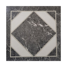Floor Tiles Self Adhesive Vinyl Flooring Kitchen Bathroom Grey Black Marble Mosaic Pack of 4 Tiles (0.37sqm)