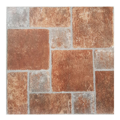 Floor Tiles Self Adhesive Vinyl Flooring Kitchen Bathroom Terracotta Red Brown Brick - Pack of 4 (0.37sqm)