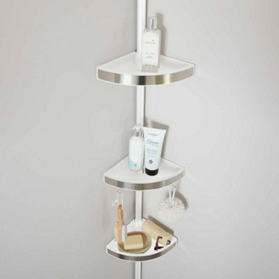 Floor to Ceiling Corner White Shelving Unit with 3 shelves