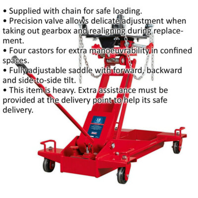 Floor Transmission Jack - 1.5 Tonne Capacity - Safety Chain - 950mm Max Height