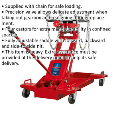 Floor Transmission Jack - 1 Tonne Capacity - Safety Chain - 885mm Max Height