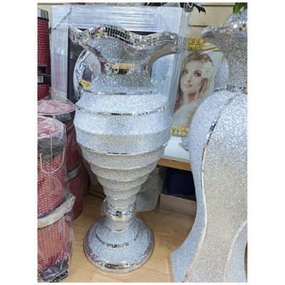 Floor Vase 8 Large 40X60Cm Crushed Diamond Crystal Sparkly Silver Mirrored