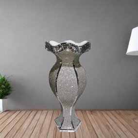 Floor Vase Large 40X60Cm Crushed Diamond Crystal Mirrored (Silver V058)