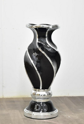 Floor Vase Large 40X60Cm Crushed Diamond Crystal Sparkly Mirrored Black V049