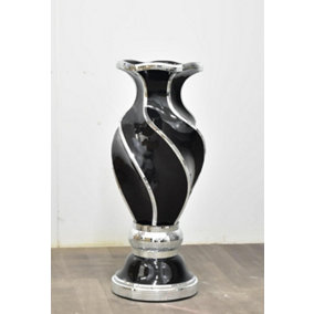 Floor Vase Large 40X60Cm Crushed Diamond Crystal Sparkly Mirrored Black V049
