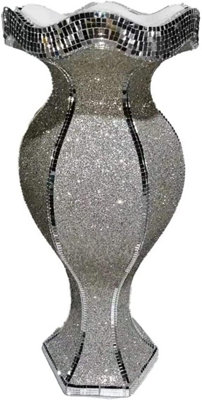 Floor Vase Large 40X60Cm Crushed Diamond Crystal Sparkly Mirrored Silver V058