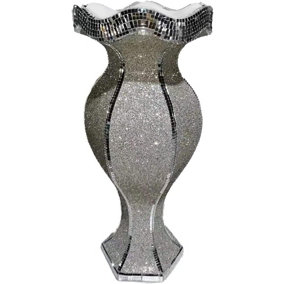 Floor Vase Large 40X60Cm Crushed Diamond Crystal Sparkly Mirrored Silver V058