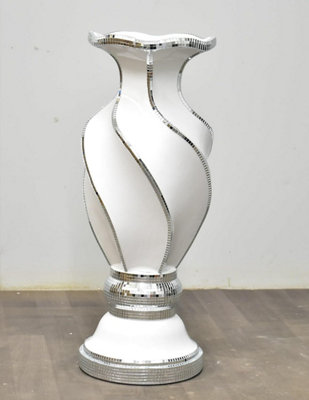 Floor Vase Large 40X60Cm Crushed Diamond Crystal Sparkly Mirrored White V048