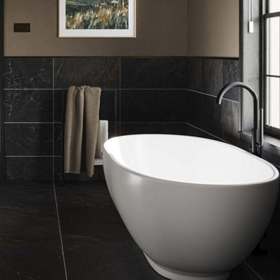 Flooring Revolution Kora Black Stone Effect Matt Porcelain Tile, Pack ...