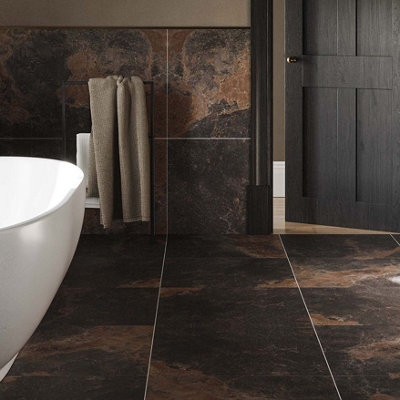 Flooring Revolution Lumina Black Slate Effect Matt Porcelain Tile, Pack ...