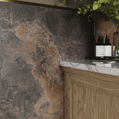 Flooring Revolution Lumina Black Slate Effect Matt Porcelain Tile, Pack ...
