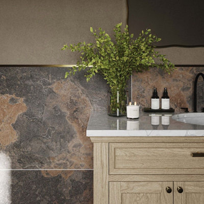 Flooring Revolution Lumina Black Slate Effect Matt Porcelain Tile, Pack ...