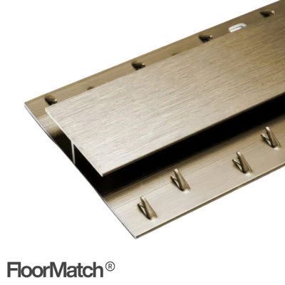 FloorMatch 0.9m Aluminum Door Threshold Strip Dual Edge Carpet to Carpet Transition Brushed Light Brass Finish