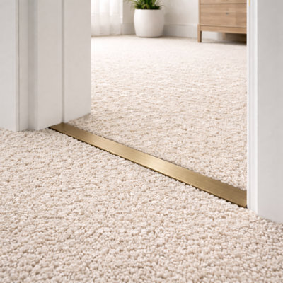 FloorMatch 0.9m Aluminum Door Threshold Strip Dual Edge Carpet to Carpet Transition Brushed Light Brass Finish