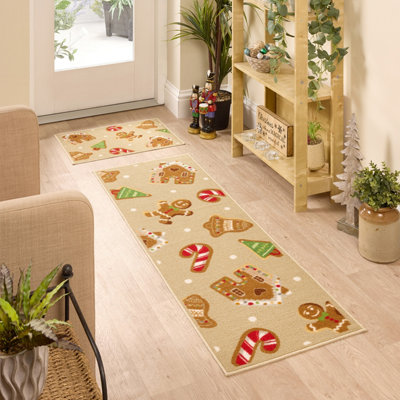 Floormatters Printed Loop Gingerbread 2pcs 40X60 & 50X150cm Washable ...