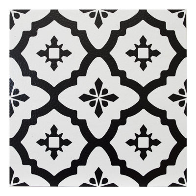 FloorPops Comet Pack of 10 Peel & Stick Vinyl Floor Tiles Black White Pattern