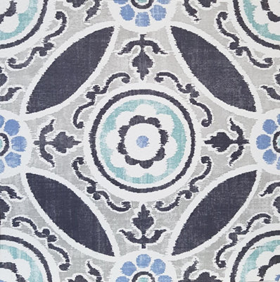 Floorpops Sienna 10pcs peel stick vinyl floor tiles Morrocan blue floral pattern