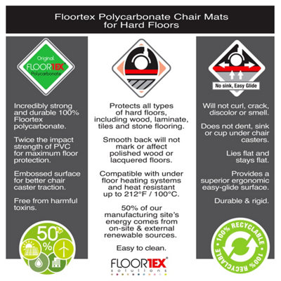 FLOORTEX POLYCARBONATE HARD FLOOR PROTECTOR CHAIR MAT, SMOOTH BACKING ...