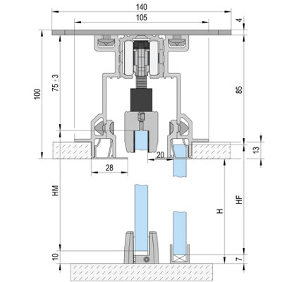 FloorTrack recessed track, L-3000 mm, for 3 doors, anthracite