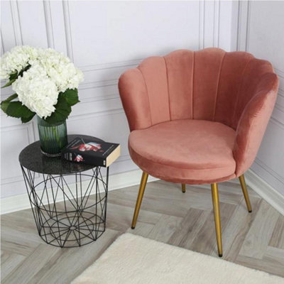 Flora Accent Chair with Petal Back Scallop Armchair in Velvet - Dark Pink