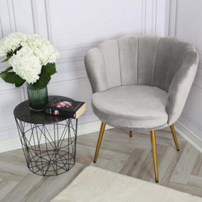 Flora Accent Chair with Petal Back Scallop Armchair in Velvet - Silver Grey