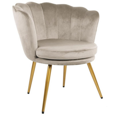 Flora Accent Chair with Petal Back Scallop Armchair in Velvet - Taupe