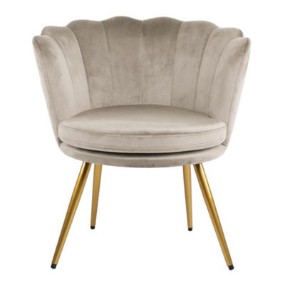 Flora Accent Chair with Petal Back Scallop Armchair in Velvet - Taupe