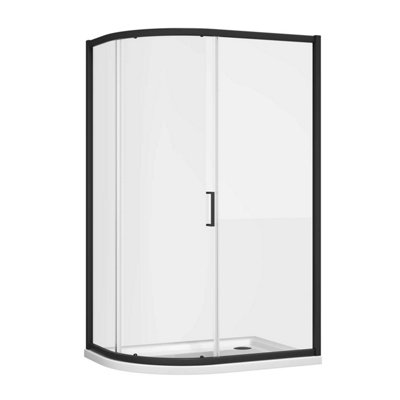 Flora Black Single Sliding Door Offset Quadrant Enclosure - (W)1100x(D)760