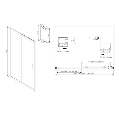 Flora Black Sliding Shower Door - (W)1100mm - 7