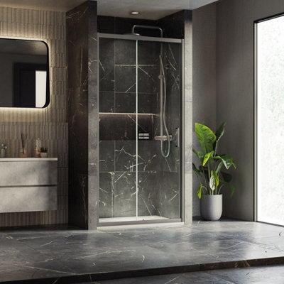 Flora Gun Grey Sliding Shower Door - (W)1000mm