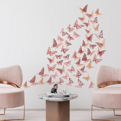 Floral and Realistic 3D Butterflies Mix - Rose Gold Stock Clearance Wall Decor Art