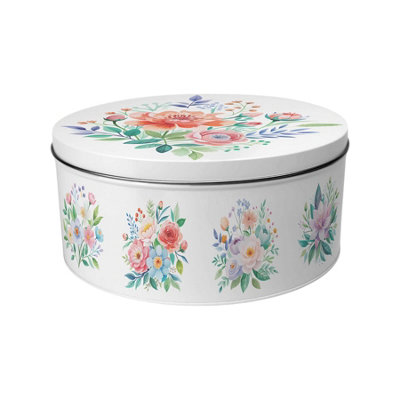 Floral Bouquet Set of 2 Cake Tins Gift - Nesting Round Large & Medium ...