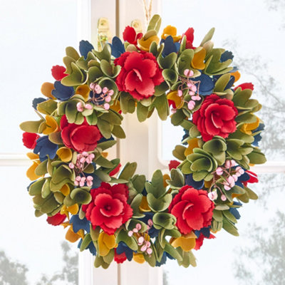 Floral Colourful Spring Summer All Year Front Door Decoration Wreath 35cm