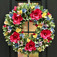 Floral Colourful Spring Summer All Year Front Door Decoration Wreath 35cm