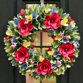 Floral Colourful Spring Summer All Year Front Door Decoration Wreath 35cm
