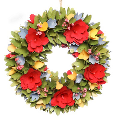 Floral Colourful Spring Summer All Year Front Door Decoration Wreath 35cm