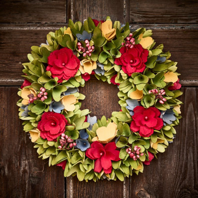 Floral Colourful Xmas Decoration Christmas Door Wreath 35cm