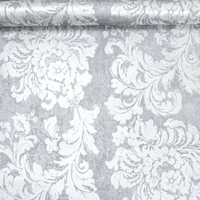 Floral Damask Grey Wallpaper Shimmer Metallic Silver Paste The Paper 