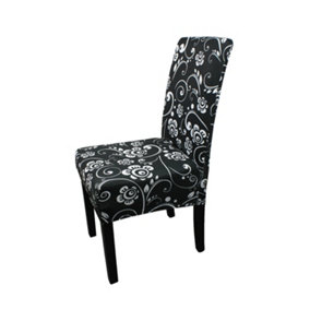 Floral Design Universal Dining Chair Cover, Black - Pack of 1