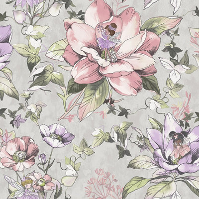 Floral Fairies Grey Children's Wallpaper