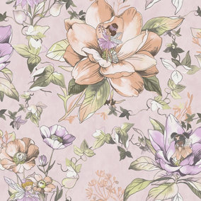 Floral Fairies Pink Children's Wallpaper