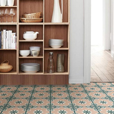 Floral Floor Tiles Self-Adhesive Pink Blue White Vinyl Kitchen Peel ...