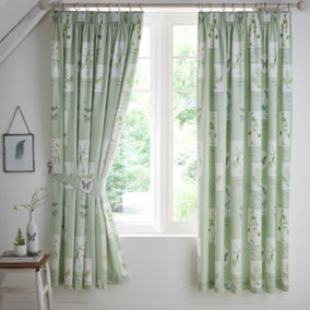 Floral Garden Floral & Butterfly Print Pair of Pencil Pleat Curtains With Tie-Backs