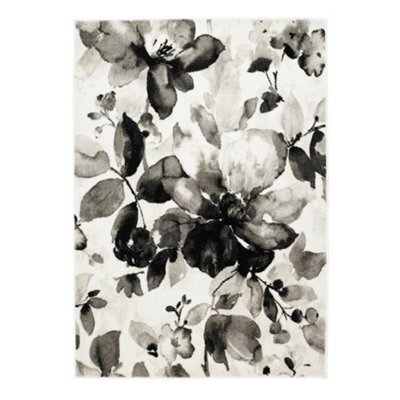 Floral Grey Rug, Handmade Rug with 20mm Thickness, Modern Floral Grey ...