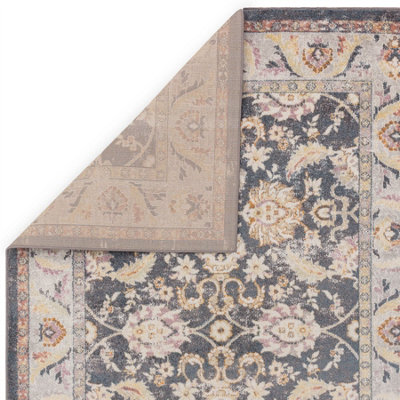 Floral Grey Traditional Persian Abstract Bordered Easy To Clean Rug For Dining Room-160cm X 230cm